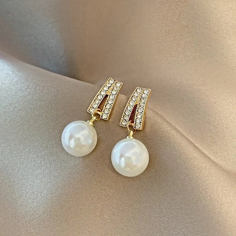Korean Crystal Drop Pearl Earrings
