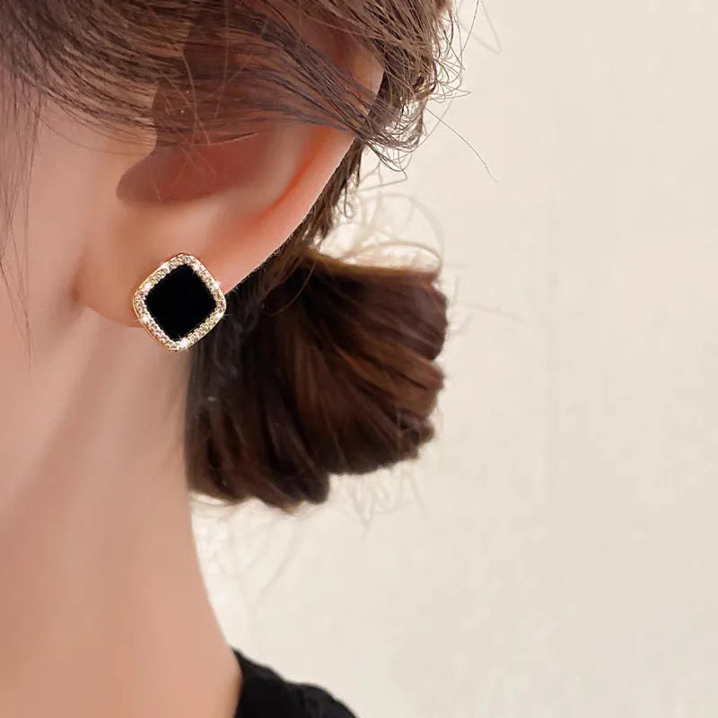 Noir Radiance Square Korean Stud Earrings