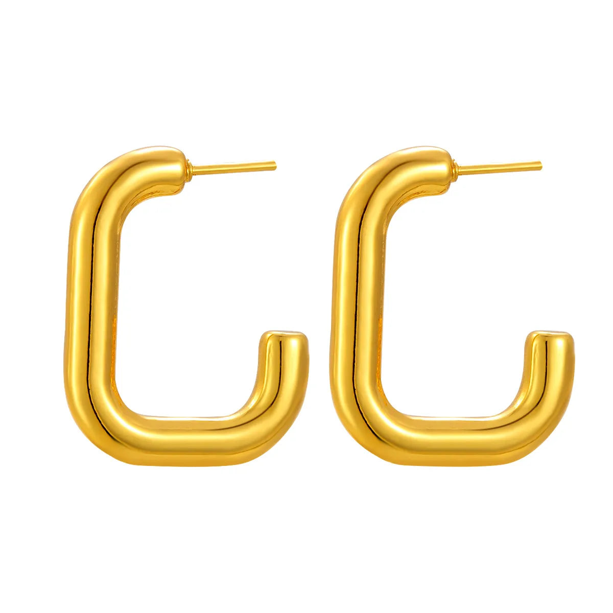 Squared C-Shape Gold Stud Earrings