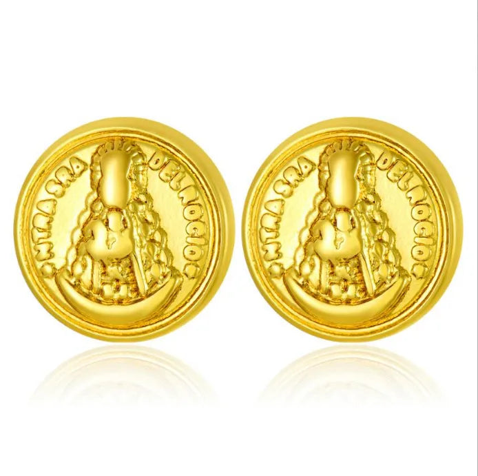 Sacred Deity Gold Coin Stud Earrings
