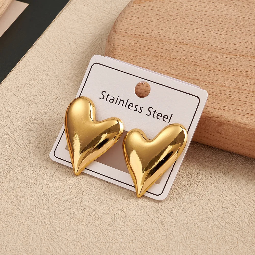 Golden Amor Heart Stud Earrings