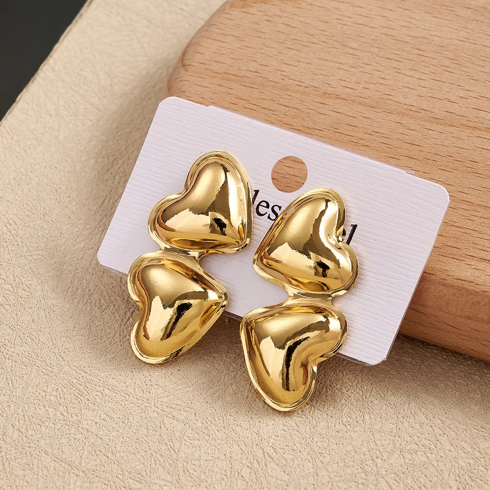 Twin Amour Gold Heart Stud Earrings
