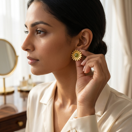 SunnyBloom Green Enamel Flower Earrings
