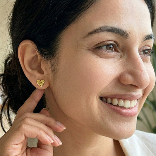 Pleated Heart Korean Stud Earrings