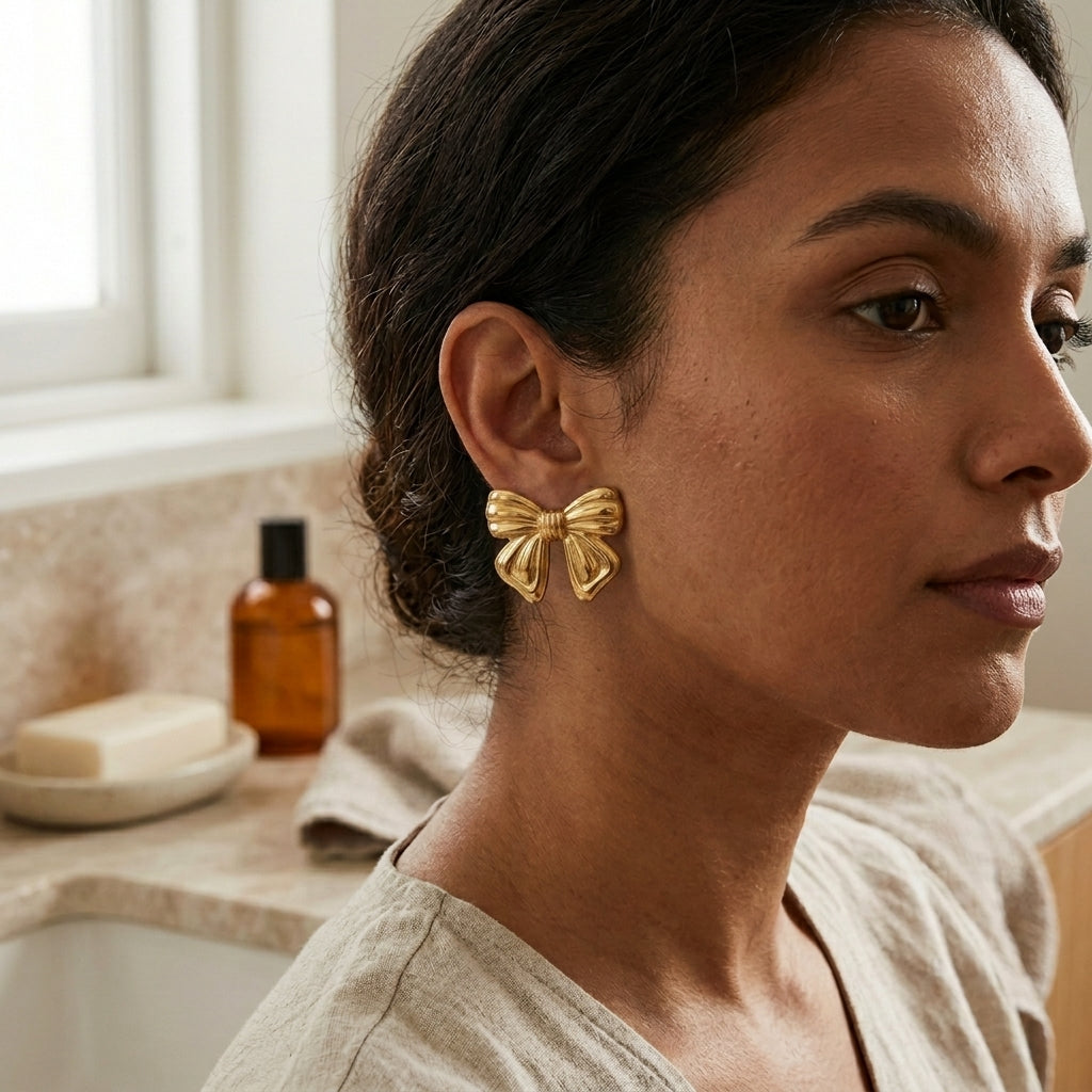 Golden Bow Elise Studs
