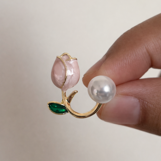 Pink Flower Pearl Stud Earrings – Korean Cute Floral Design