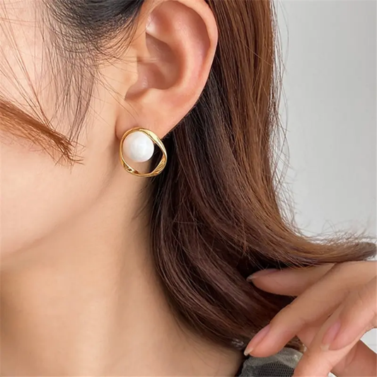 Ivory Orbit Korean Pearl Stud Earrings