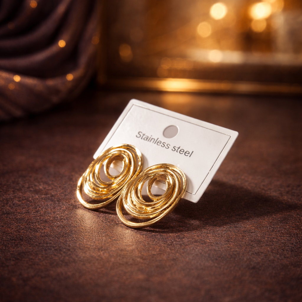 Layered Spiral Gold Stud Earrings