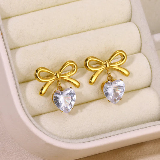 Celeste Heart Charm Bow Studs