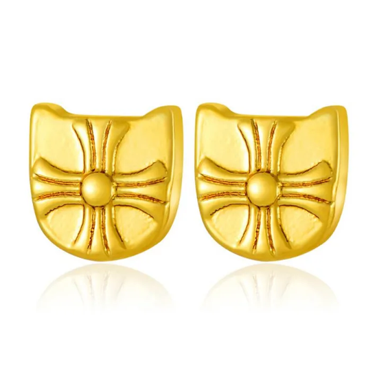 Golden Sunburst Shield Stud Earrings - PVD Coated Stainless Steel