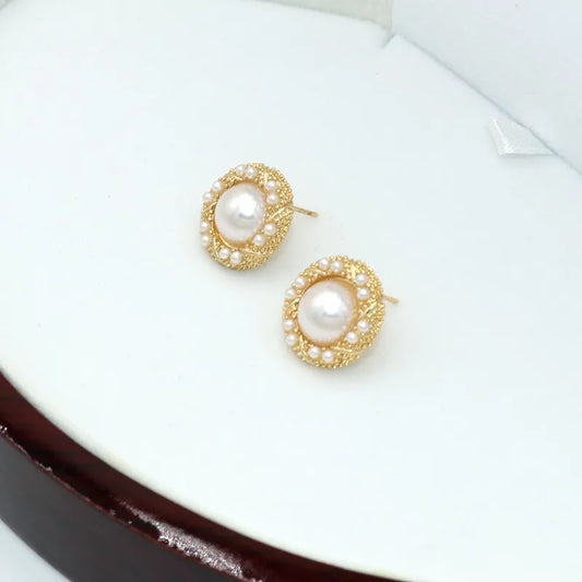 Regalia Pearl Halo Korean Stud Earrings