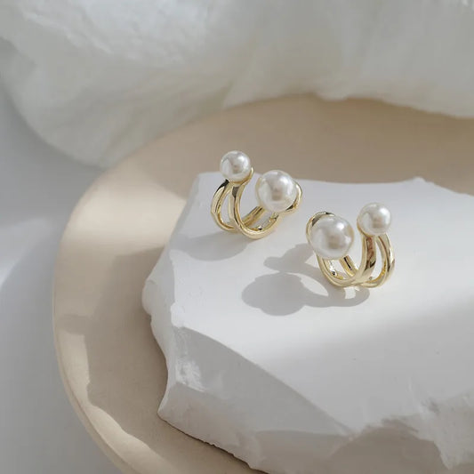 Luna Twist Korean Pearl Huggy Earrings