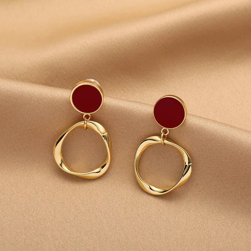 Cherry Red Halo Statement Korean Drop Earrings