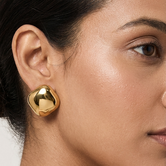 Luxe Cushion Gold Stud Earrings