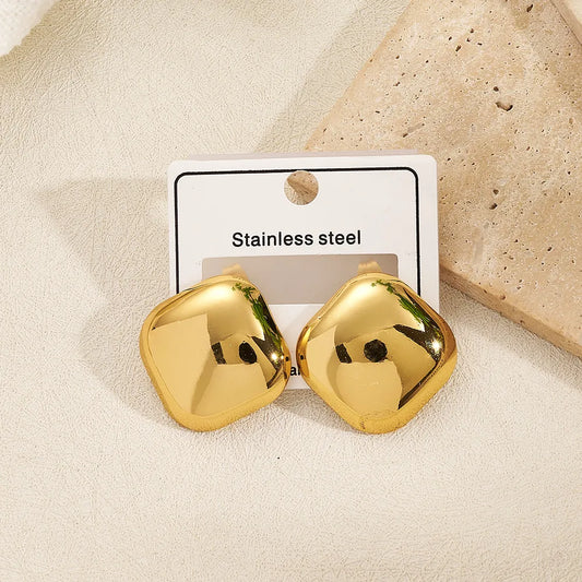 Luxe Cushion Gold Stud Earrings