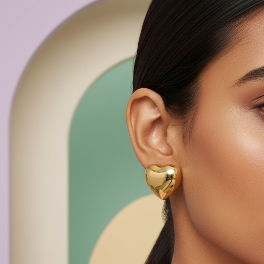 Premium Heart Gold Stud Earrings