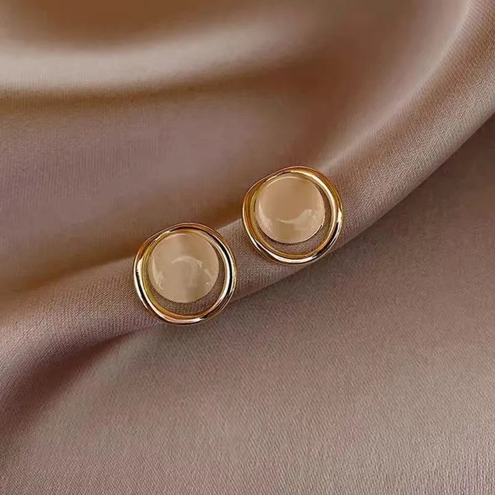 Cat Eye Stone Round Stud Earrings