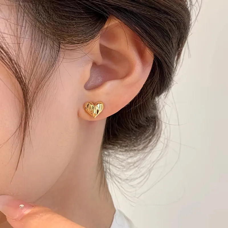 Pleated Heart Korean Stud Earrings