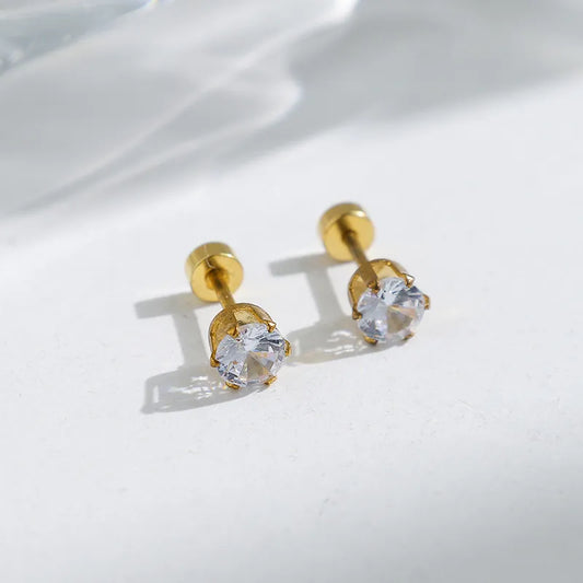 Classic Crystal Solitaire Gold Stud Earrings