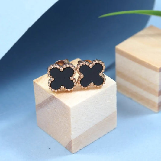 Golden Noir Clover Studs