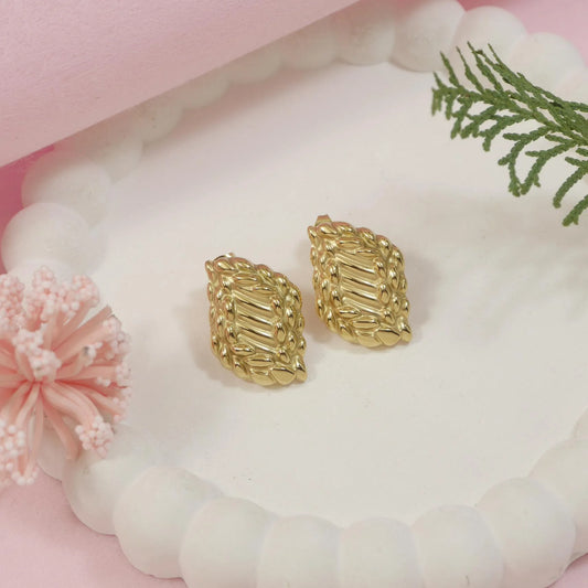 Golden Textured Leaf Studs