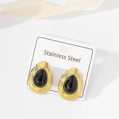 Golden Noir Teardrop Studs
