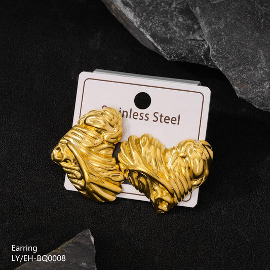 Golden Sculpted Heart Studs