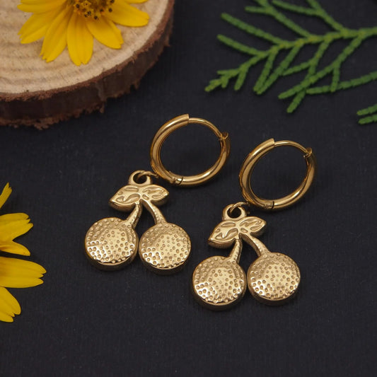Golden Cherry Drop Hoops