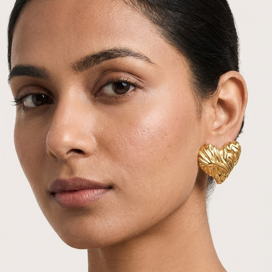 Golden Sculpted Heart Studs