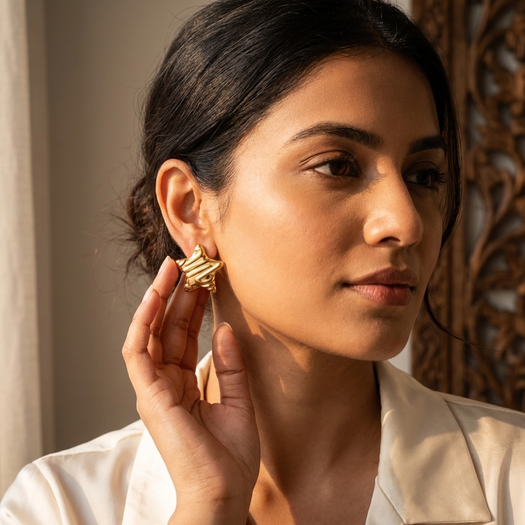 Sculpted Star Gold Stud Earrings