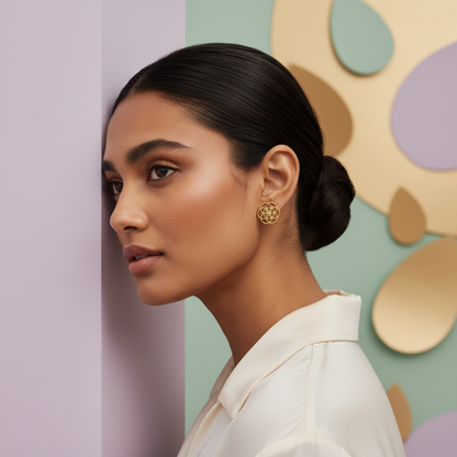 GoldLattice Mandala Stud Earrings - Gold