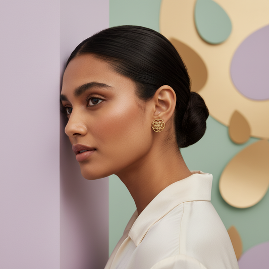 GoldLattice Mandala Stud Earrings - Gold