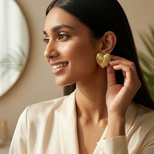 Wavecrest Heart Gold Stud Earrings