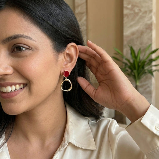 Cherry Red Halo Statement Korean Drop Earrings