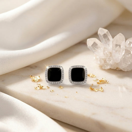 Noir Radiance Square Korean Stud Earrings