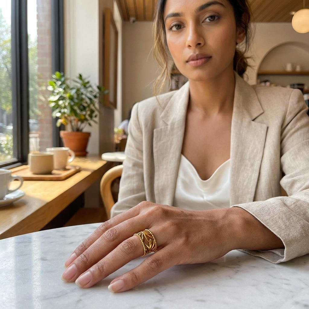Elowen Leaf Gold Ring
