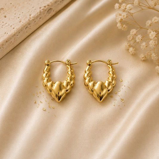 Seravelle Gold Heart Hoops