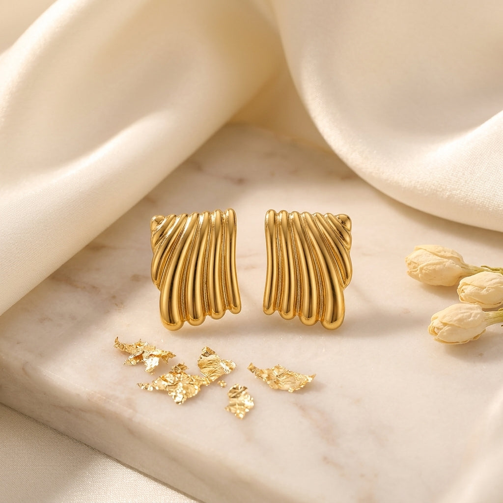 Gold Ripple Luxe Studs