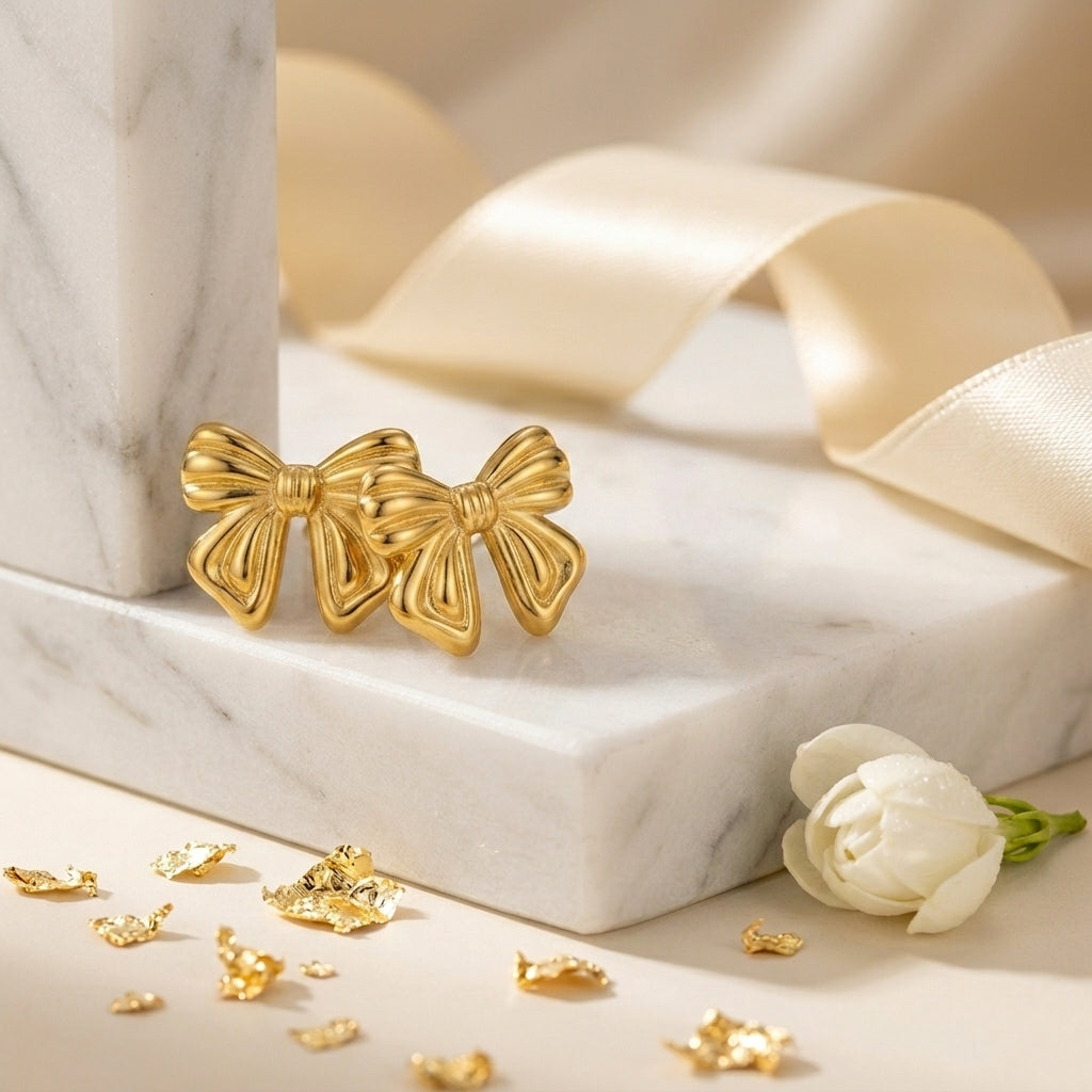 Golden Bow Elise Studs