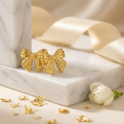 Golden Bow Elise Studs