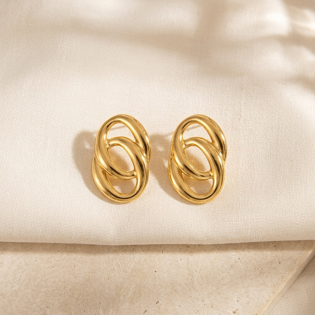 Interlocked Oval Gold Statement Earrings