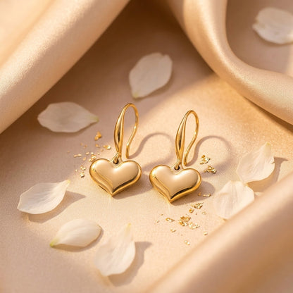 Puffy Heart Gold Drop Earrings