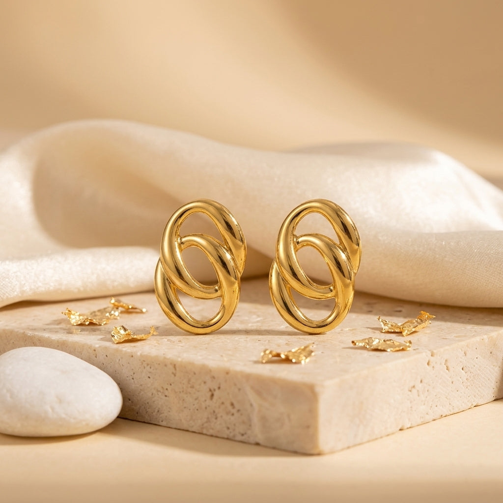 Interlocked Oval Gold Statement Earrings