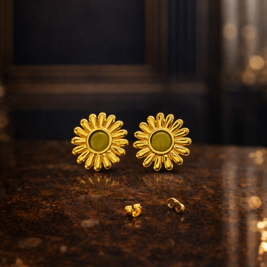 SunnyBloom Green Enamel Flower Earrings