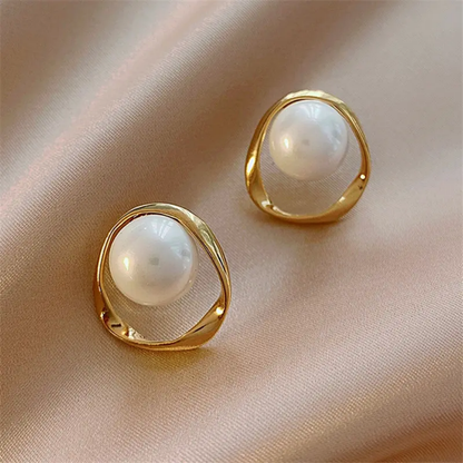 Ivory Orbit Korean Pearl Stud Earrings