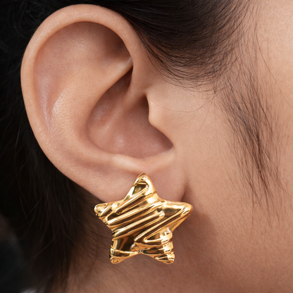 Sculpted Star Gold Stud Earrings