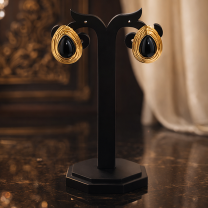 Golden Noir Teardrop Studs
