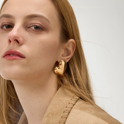 Golden Amor Heart Stud Earrings