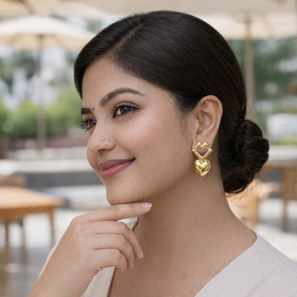 Golden Duo Heart Drop Studs