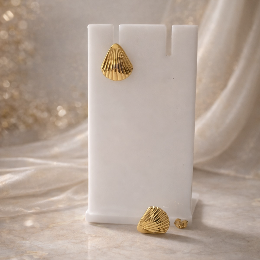 Golden Shell Fluted Stud Earrings